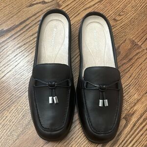 NWOT EASY SPRIT PATTI LEATHER SQUARE TOE MULES IN BLACK, SIZE 8.5